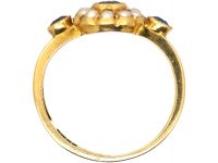 Victorian 18ct Gold, Sapphire & Natural Split Pearl Cluster Ring