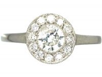Art Deco Platinum & Diamond Round Cluster Ring