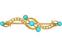 Edwardian 15ct Gold Turquoise & Natural Split Pearl Brooch