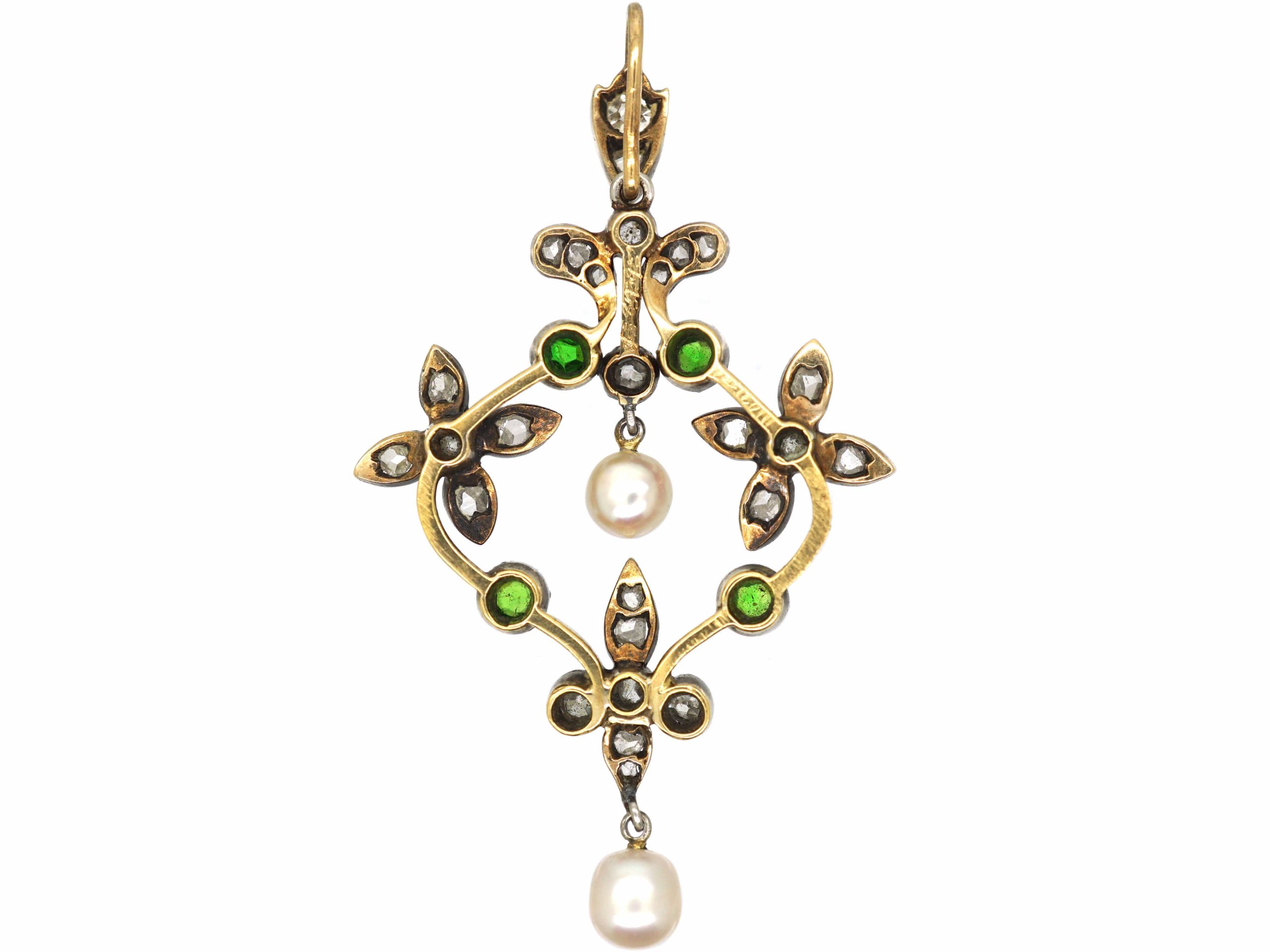Edwardian Green Garnet, Diamond & Natural Pearl Pendant (768S) | The ...