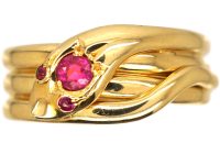 Edwardian 18ct Gold Snake Ring set with a Ruby