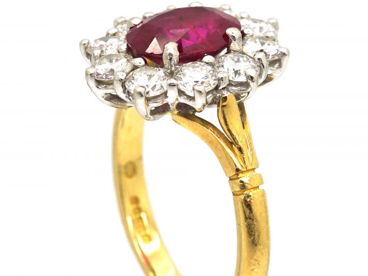 18ct Gold, Burma Ruby & Diamond Cluster Ring