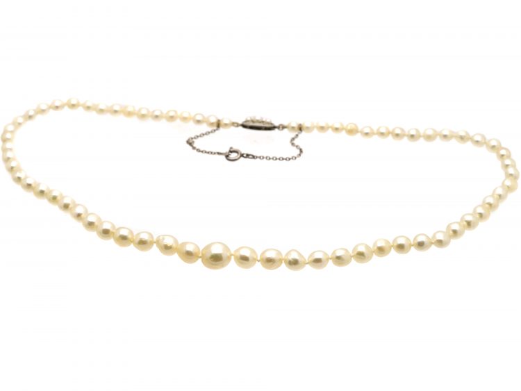 Art Deco Cultured Pearl Necklace with 18ct White Gold & Platinum Clasp set with Pearls & Rose Diamonds