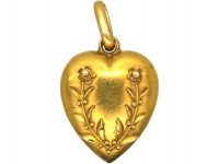 Victorian 15ct Gold Heart Shaped Pendant with Applied Gold Flowers