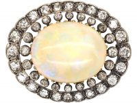 Edwardian 15ct Gold & Silver, Large Opal & Diamond Brooch
