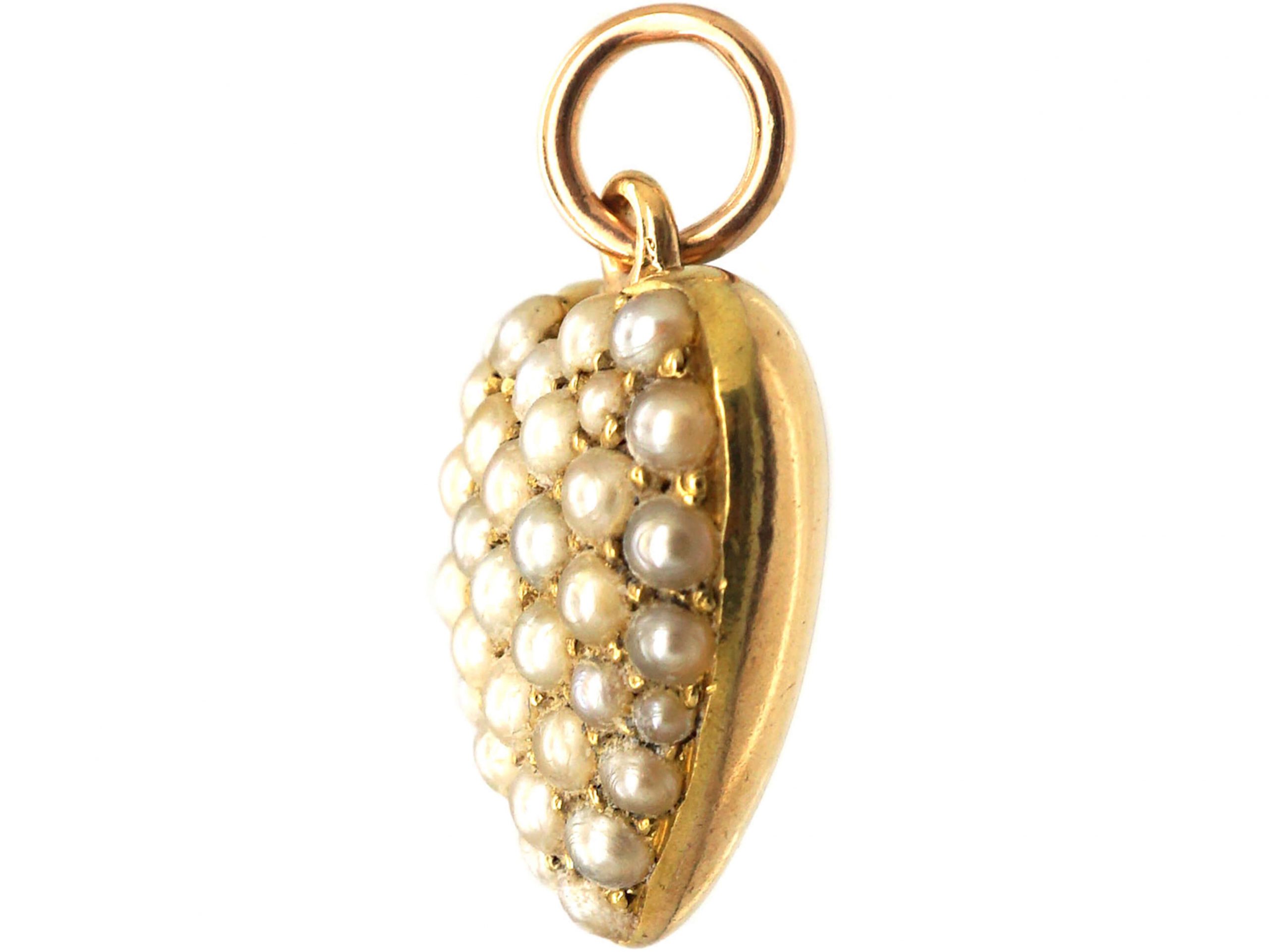 Edwardian 15ct Gold Pave Set Natural Split Pearl Heart Shaped Pendant ...