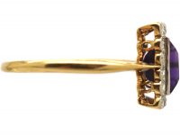 Art Deco 18ct Gold & Platinum, Amethyst & Diamond Square Ring