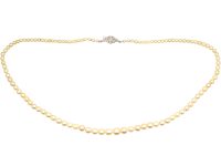 Art Deco Graduated Cultured Pearl Necklace with Diamond Set 18ct White Gold & Platinum Clasp