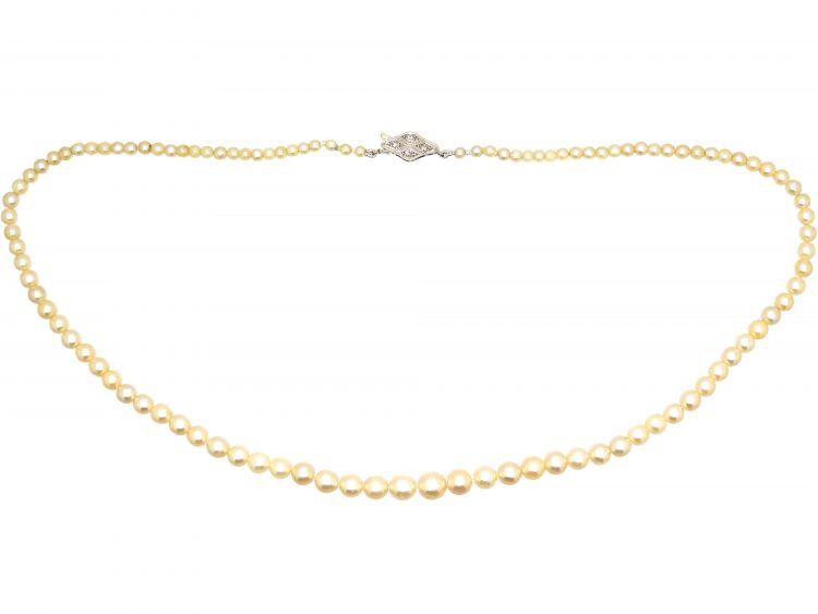Art Deco Graduated Cultured Pearl Necklace with Diamond Set 18ct White Gold & Platinum Clasp