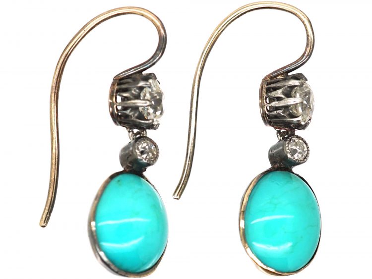 Early 20th Century Turquoise & Diamond Drop Earrings