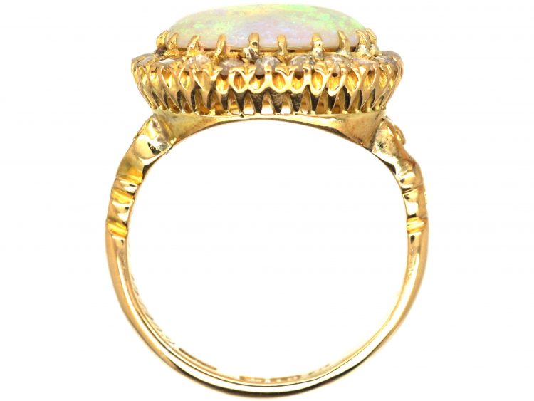 Edwardian 18ct Gold, Opal & Rose Diamond Cluster Ring