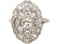 Art Deco Platinum, Large Diamond Set Oval Shaped Ring