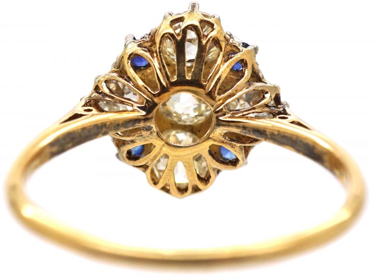 Retro 18ct Gold & Platinum, Diamond & Sapphire Cluster Ring