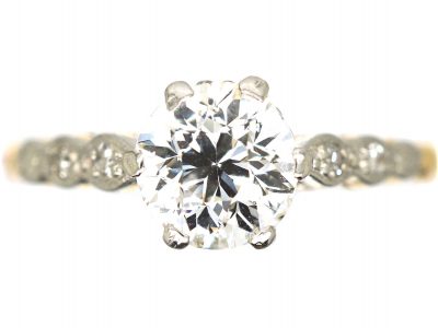 Art Deco 18ct Gold & Platinum Diamond Solitaire Ring with Diamond Set Shoulders