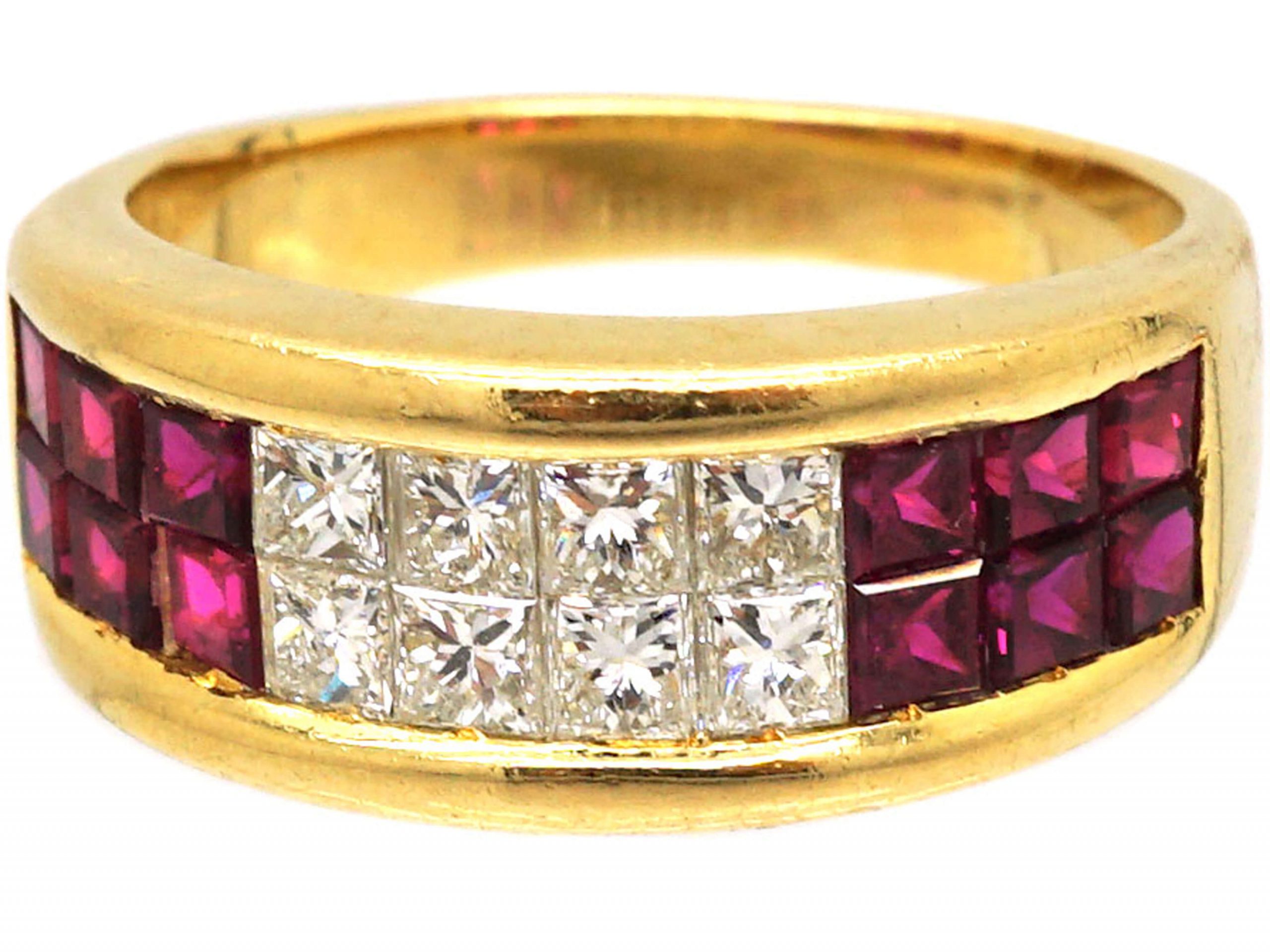 18ct Gold, Square Cut Ruby & Square Cut Diamond Ring (709S) | The ...