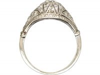 Art Deco 18ct White Gold Ring set with a Half Carat Diamond with ornate Small Diamond set Detail