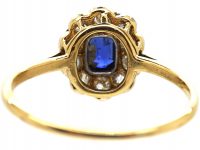 Edwardian 18ct Gold Sapphire & Diamond Oval Cluster Ring