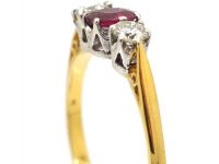 18ct Gold, Three Stone Ruby & Diamond Ring