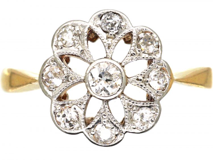 Art Deco 18ct Gold & Platinum Open Work Diamond Cluster Ring