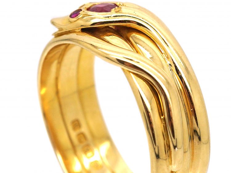 Edwardian 18ct Gold Snake Ring set with a Ruby