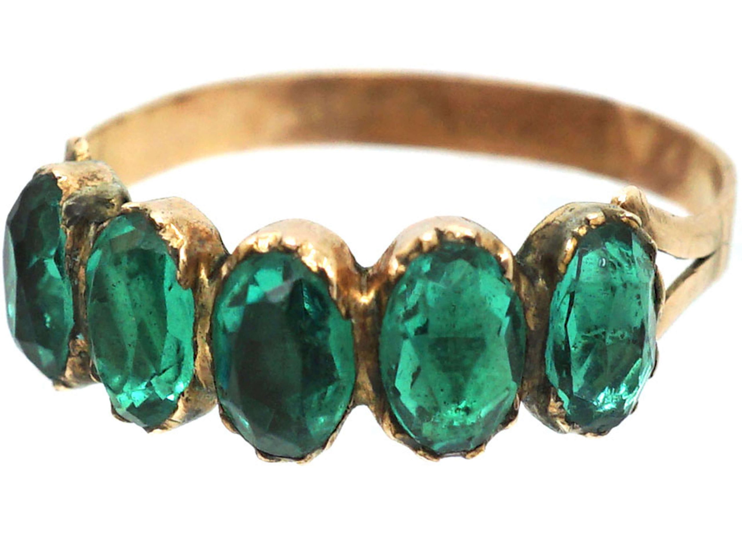 Georgian 9ct Gold, Five Green Emerald Paste Ring (770S) | The Antique ...