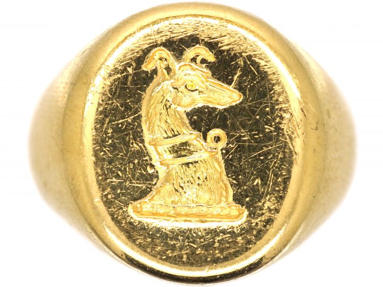 18ct Gold Signet ring with Engraved Dog by Charles Green & Sons