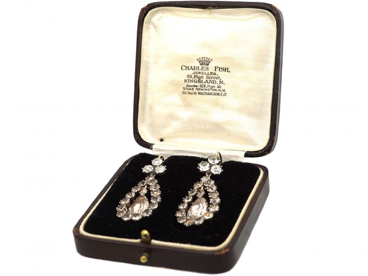 Georgian Silver & Gold, Paste Drop Earrings in Fitted Case
