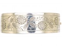 Victorian Silver Bangle with Flowers Motif