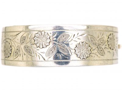 Victorian Silver Bangle with Flowers Motif