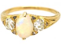 Edwardian 18ct Gold, Opal & Diamond Three Stone Ring