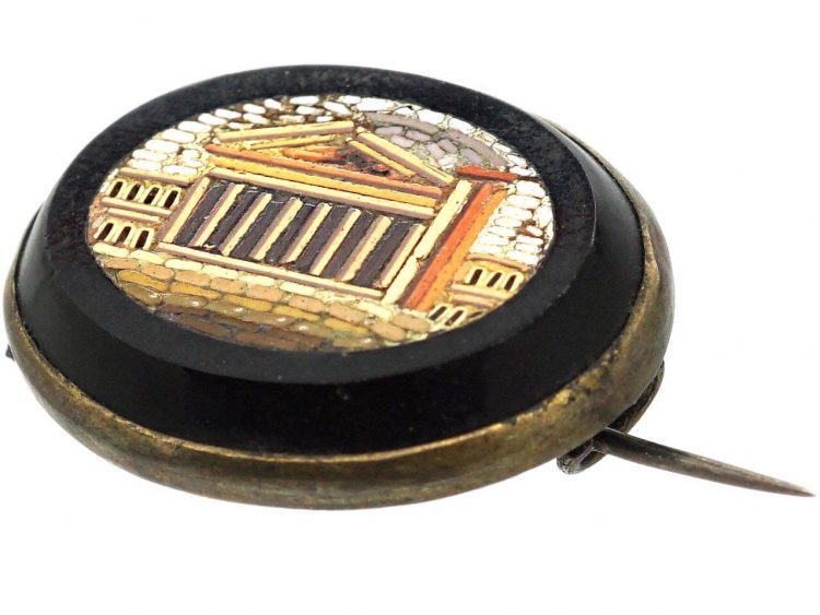 Victorian Micro Mosaic Brooch of the Pantheon in Rome