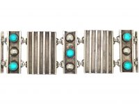 Art Deco Wide Silver & Turquoise Bracelet