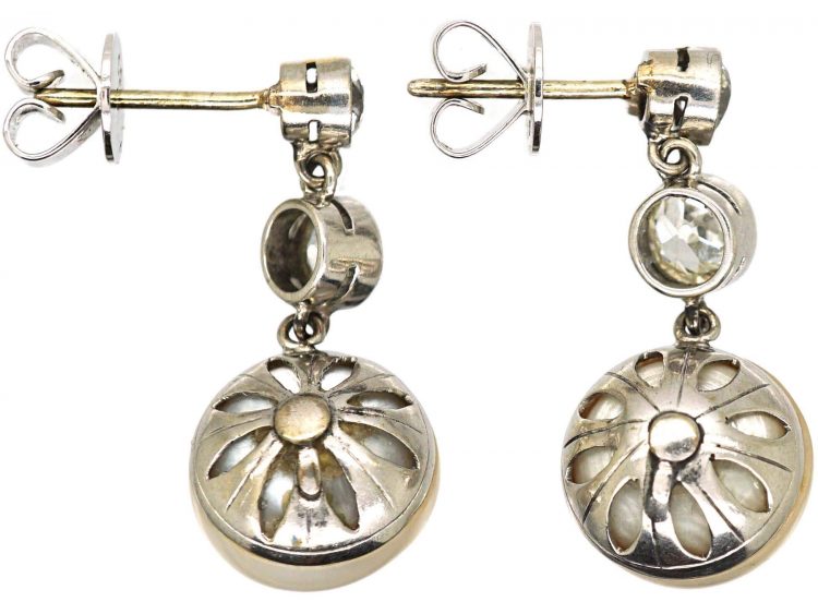 Art Deco 18ct White Gold Mabe Pearl & Diamond Drop Earrings