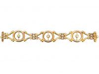 Edwardian 15ct Gold Bracelet set with Diamonds & Natural Pearls