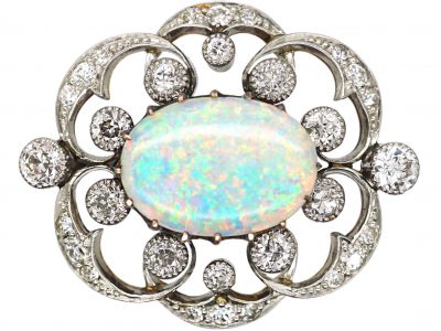 Edwardian Opal & Diamond Brooch Pendant