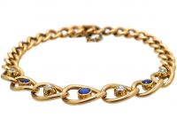 Edwardian 15ct Gold Curb Bracelet set with Sapphires & Diamonds