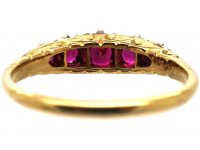 Victorian 18ct Gold Five Stone Ruby Carved Half Hoop Ring
