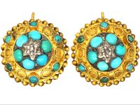 Victorian 15ct Gold, Turquoise & Diamond Round Earrings
