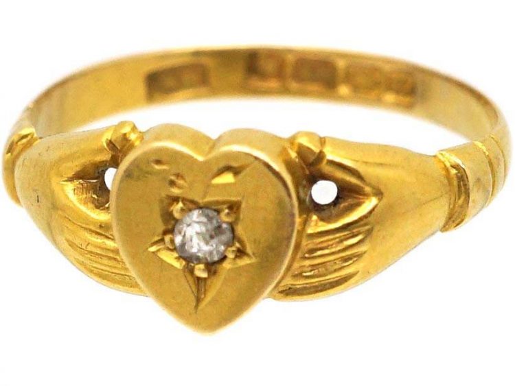 Victorian 18ct Gold Fede Ring with Diamond set Heart