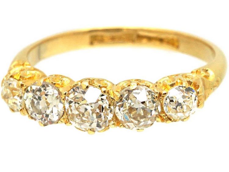 Victorian 18ct Gold & Old Mine Cut Diamond Five Stone Ring
