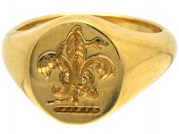 18ct Gold Signet Ring  Engraved with  a Fleur de Lys & Snake Entwined by Charles Green & Sons