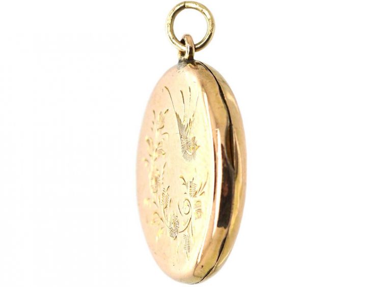 Edwardian 9ct Back & Front Round Locket with Swallow Motif