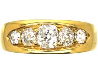Victorian 18ct Gold, Five Stone Old Mine Cut Diamond Boat Shaped Ring
