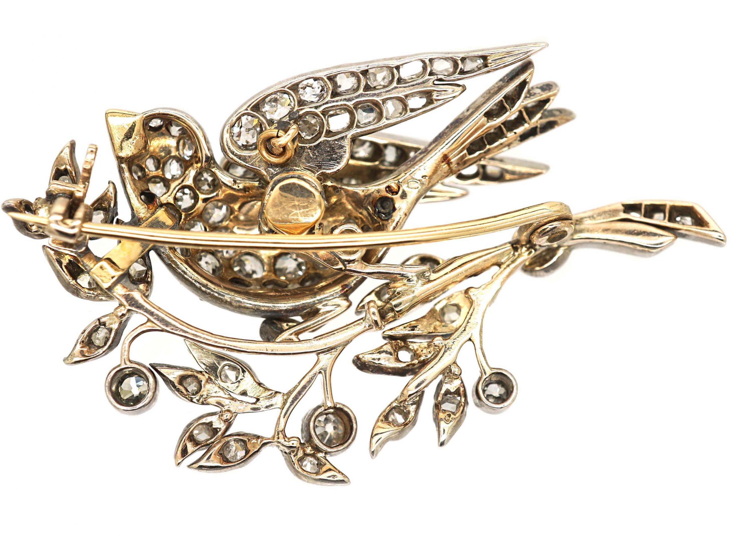 Victorian Silver & Gold Diamond Set Bird Brooch on Branch (813S) | The ...