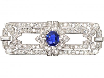 Art Deco Platinum, Sapphire & Diamond Rectangular Brooch