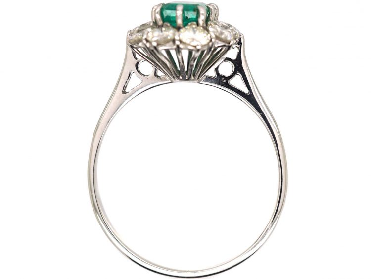 9CT WHITE GOLD EMERALD & DIAMOND CLUSTER ENGAGEMENT RING SIZE H W