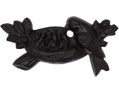 Victorian Jet Brooch of a Bird with her Chicks