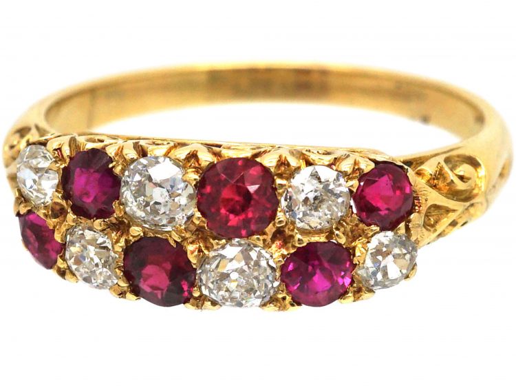 Victorian 18ct, Gold Ruby & Diamond Chequerboard Ring