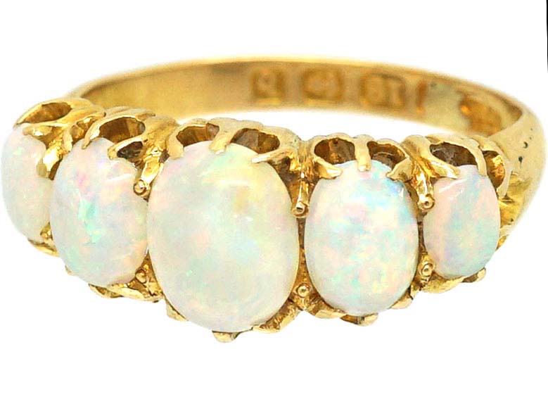 Edwardian 18ct Gold, Five Stone Opal Ring (891S) | The Antique ...