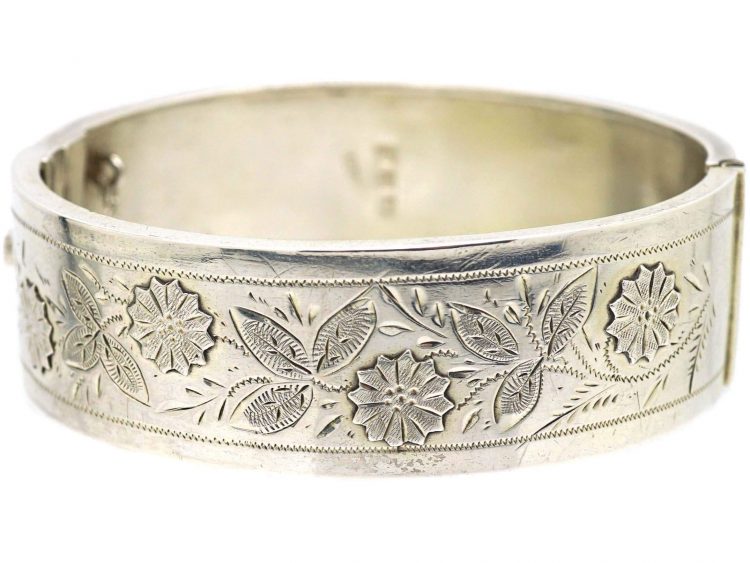 Victorian Silver Bangle with Flowers Motif